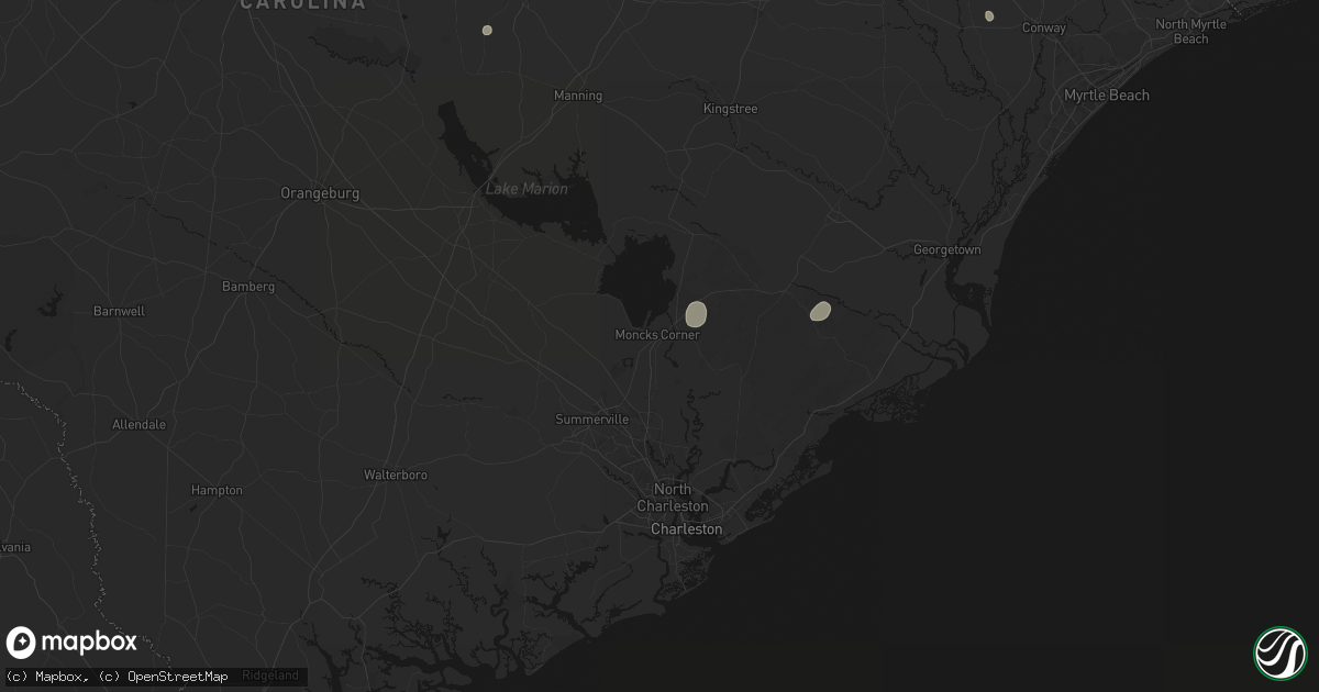 Hail map in Moncks Corner, SC on July 6, 2026