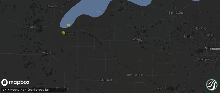 Hail map in Montevideo, MN on July 6, 2026