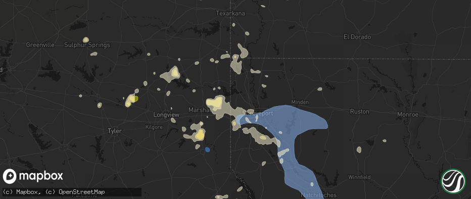 Hail map in Mooringsport, LA on July 6, 2026