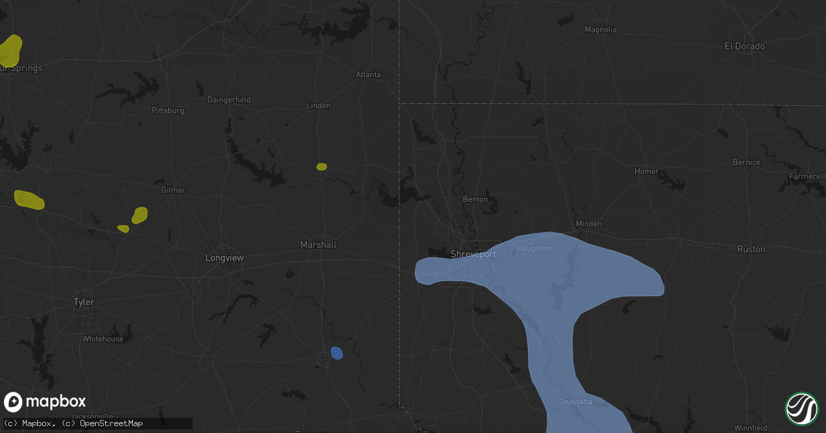 Hail map in Mooringsport, LA on July 6, 2026