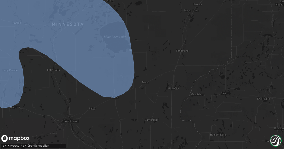 Hail map in Mora, MN on July 6, 2026