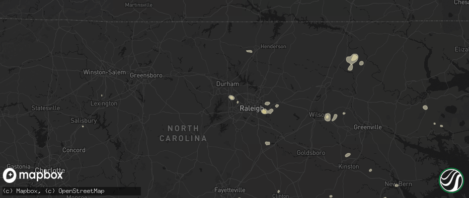 Hail map in Morrisville, NC on July 6, 2026