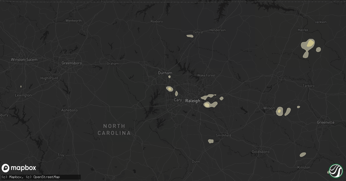 Hail map in Morrisville, NC on July 6, 2026