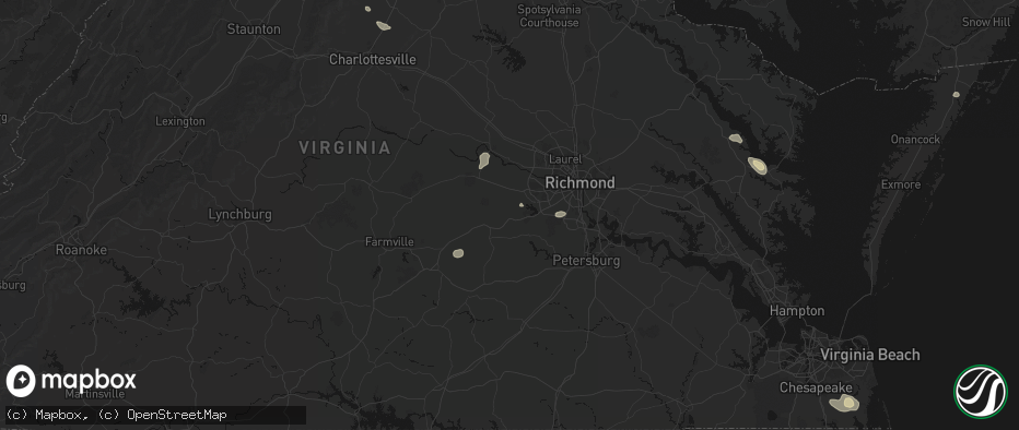 Hail map in Moseley, VA on July 6, 2026