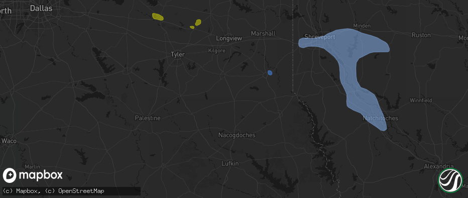 Hail map in Mount Enterprise, TX on July 6, 2026