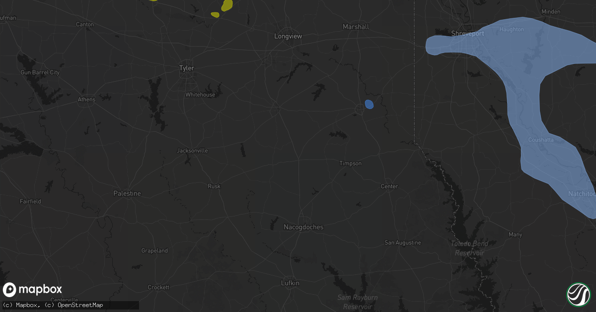 Hail map in Mount Enterprise, TX on July 6, 2026