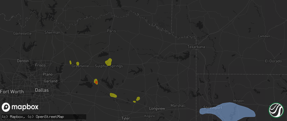 Hail map in Mount Pleasant, TX on July 6, 2026