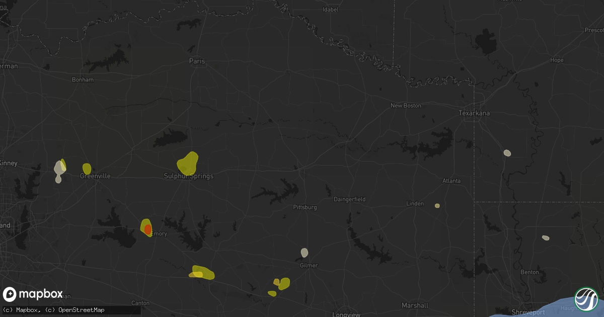 Hail map in Mount Pleasant, TX on July 6, 2026