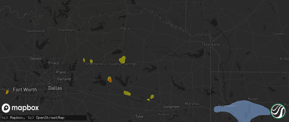 Hail map in Mount Vernon, TX on July 6, 2026