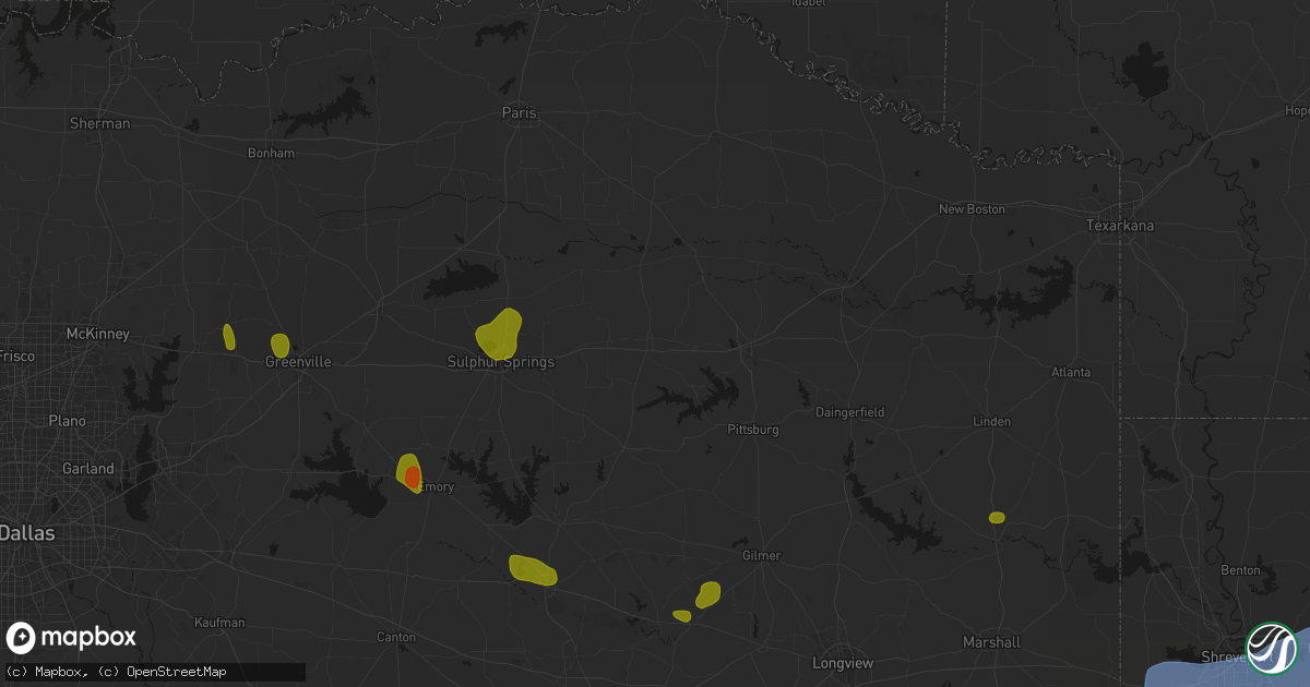 Hail map in Mount Vernon, TX on July 6, 2026