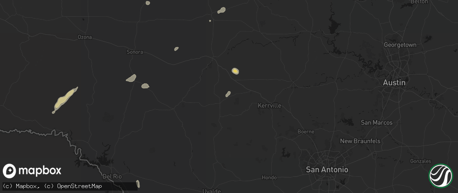 Hail map in Mountain Home, TX on July 6, 2026