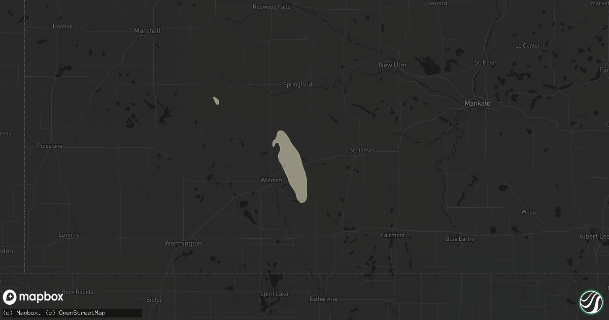 Hail map in Mountain Lake, MN on July 6, 2026