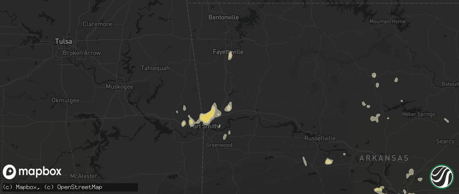 Hail map in Mountainburg, AR on July 6, 2026