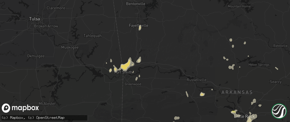 Hail map in Mulberry, AR on July 6, 2026