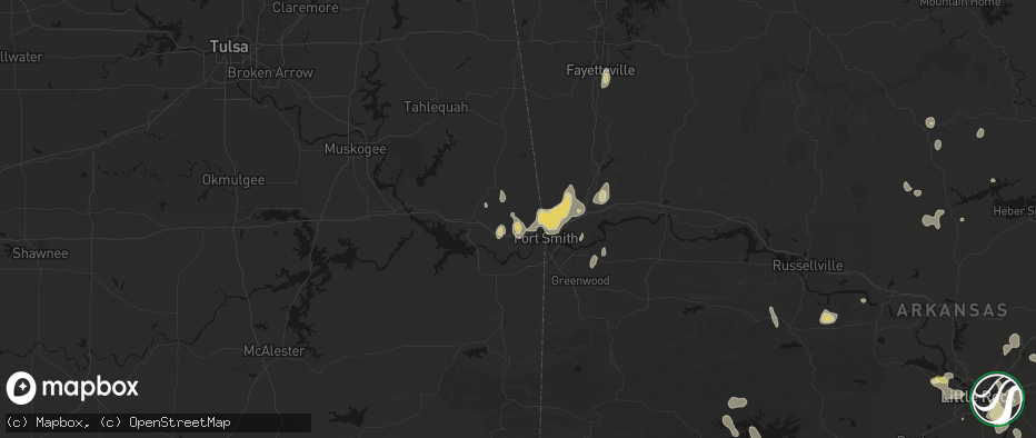 Hail map in Muldrow, OK on July 6, 2026