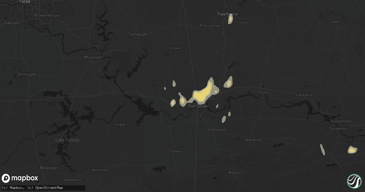 Hail map in Muldrow, OK on July 6, 2026