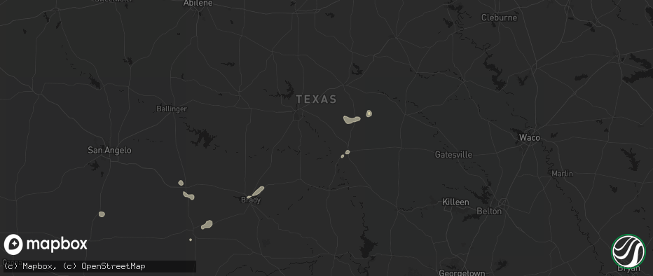 Hail map in Mullin, TX on July 6, 2026