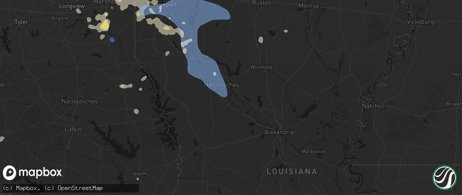 Hail map in Natchez, LA on July 6, 2026