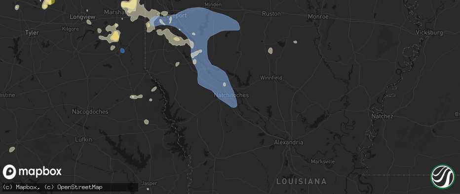 Hail map in Natchitoches, LA on July 6, 2026