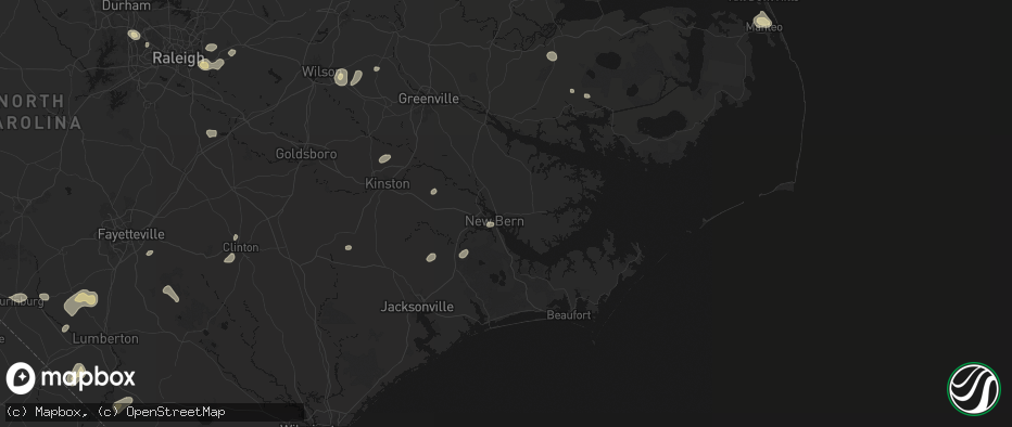 Hail map in New Bern, NC on July 6, 2026