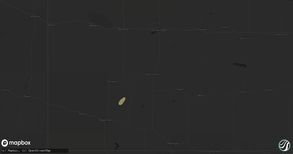 Hail map in New England, ND on July 6, 2026