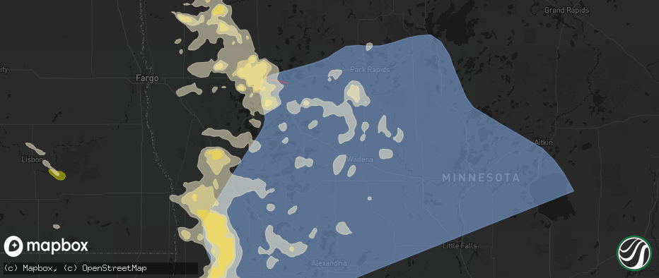 Hail map in New York Mills, MN on July 6, 2026