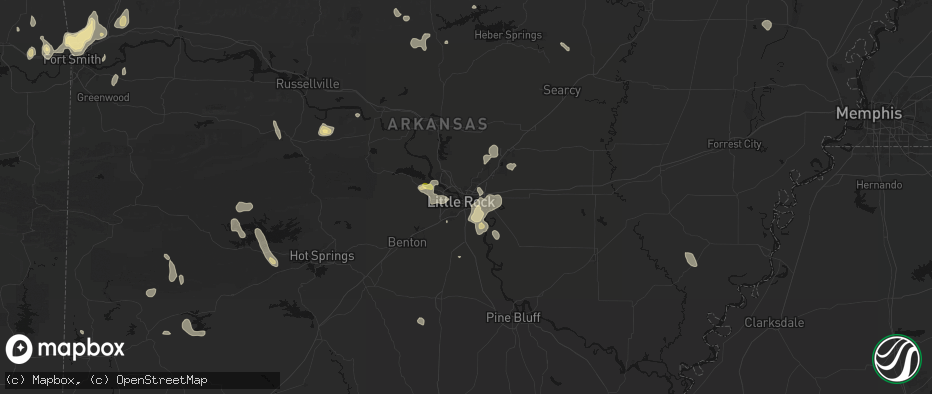 Hail map in North Little Rock, AR on July 6, 2026
