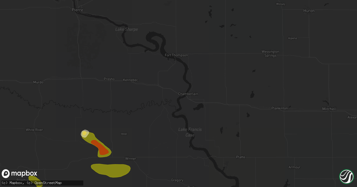 Hail map in Oacoma, SD on July 6, 2026