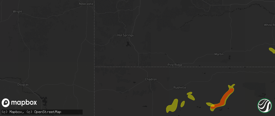 Hail map in Oelrichs, SD on July 6, 2026