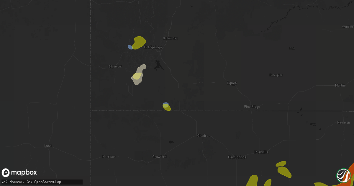 Hail map in Oelrichs, SD on July 6, 2026