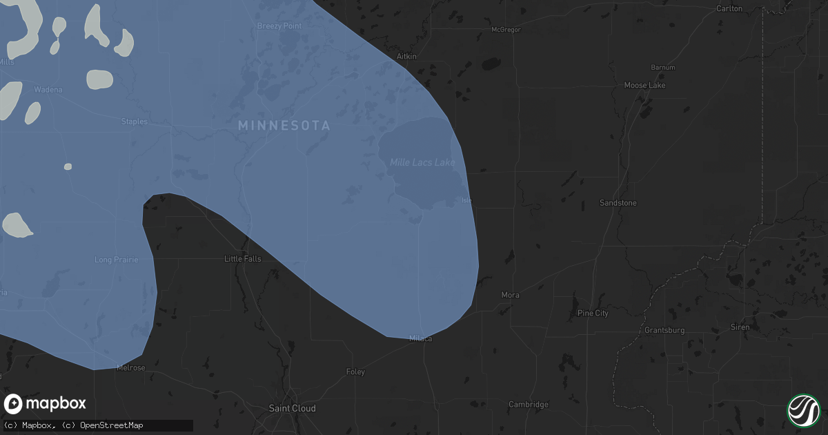 Hail map in Onamia, MN on July 6, 2026