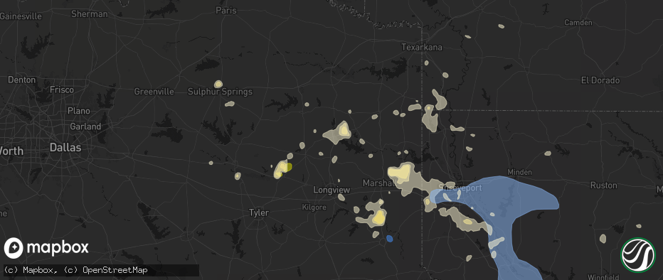 Hail map in Ore City, TX on July 6, 2026