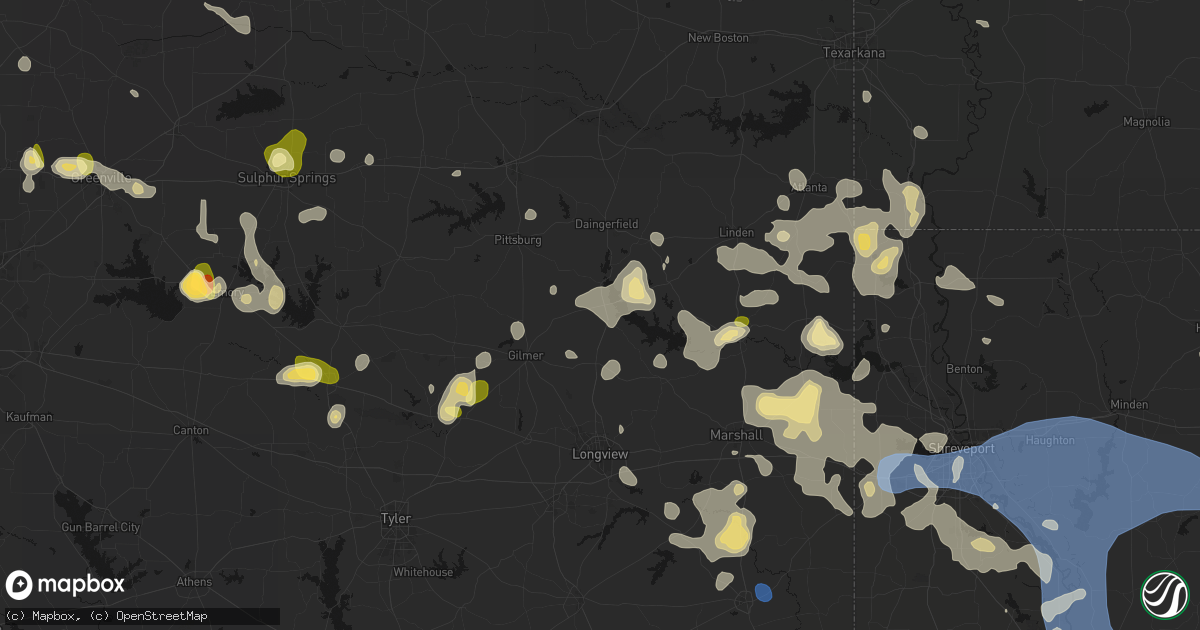 Hail map in Ore City, TX on July 6, 2026