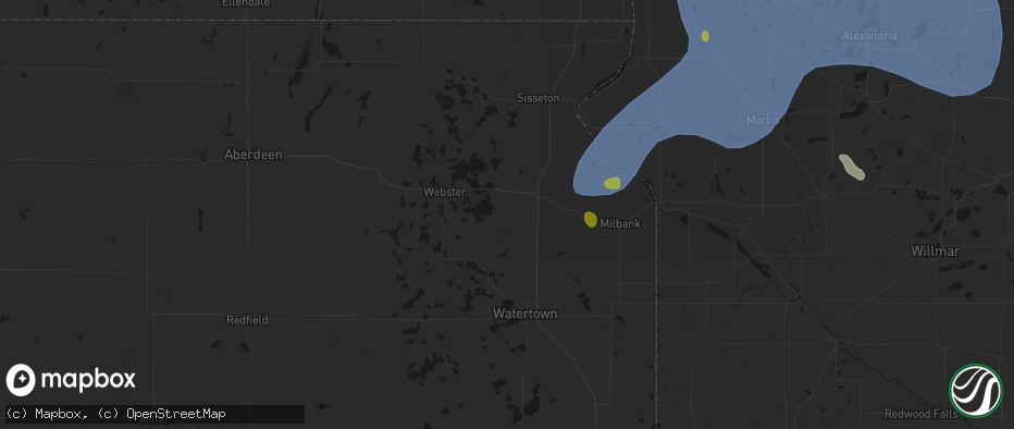 Hail map in Ortley, SD on July 6, 2026