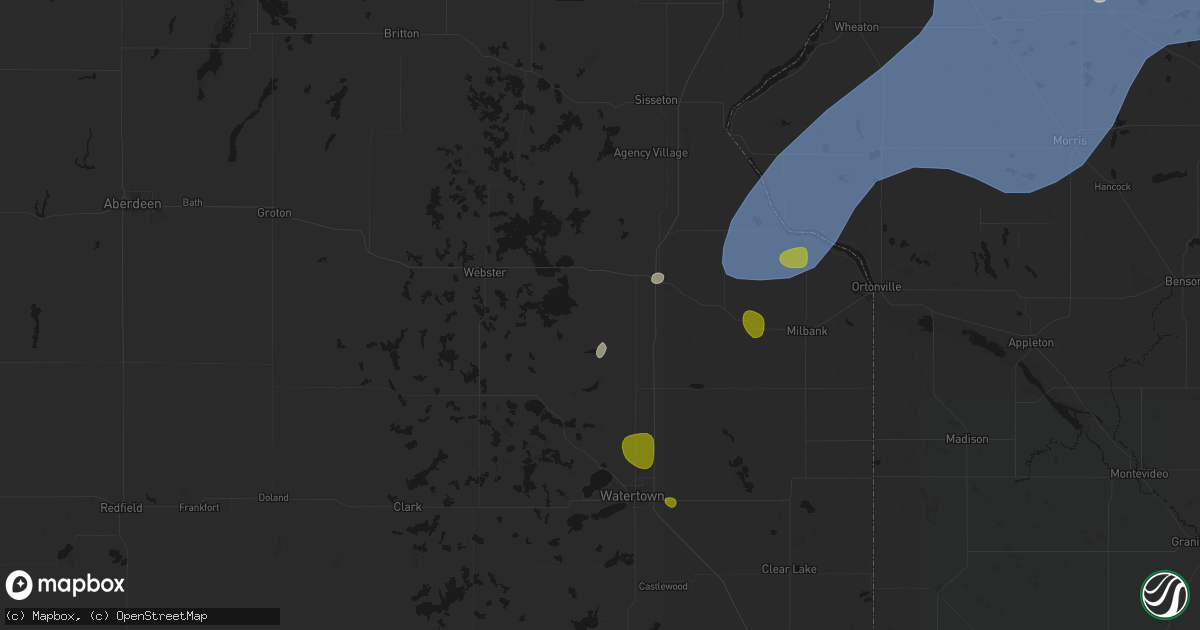 Hail map in Ortley, SD on July 6, 2026