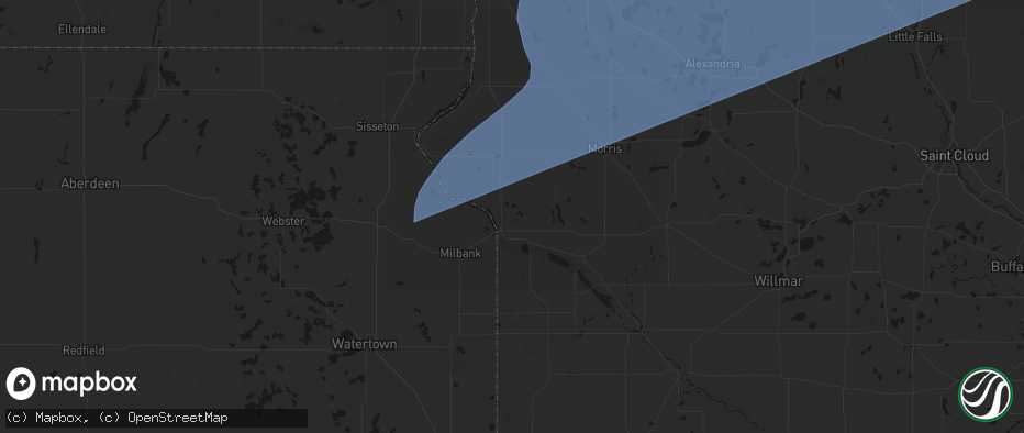 Hail map in Ortonville, MN on July 6, 2026