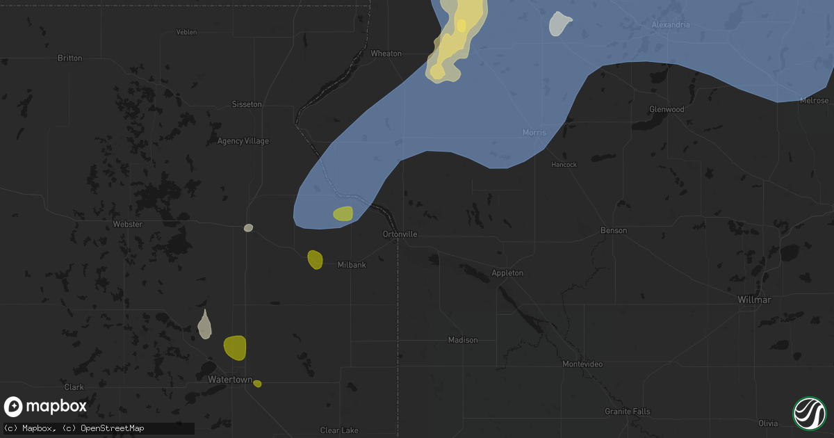 Hail map in Ortonville, MN on July 6, 2026