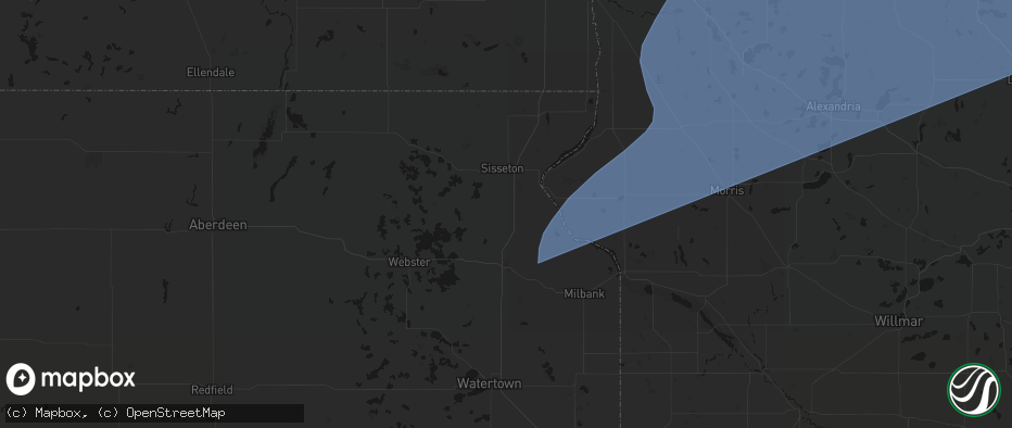 Hail map in Peever, SD on July 6, 2026