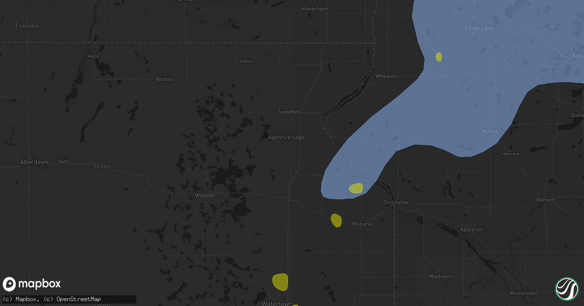 Hail map in Peever, SD on July 6, 2026