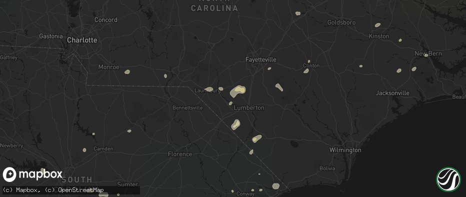Hail map in Pembroke, NC on July 6, 2026