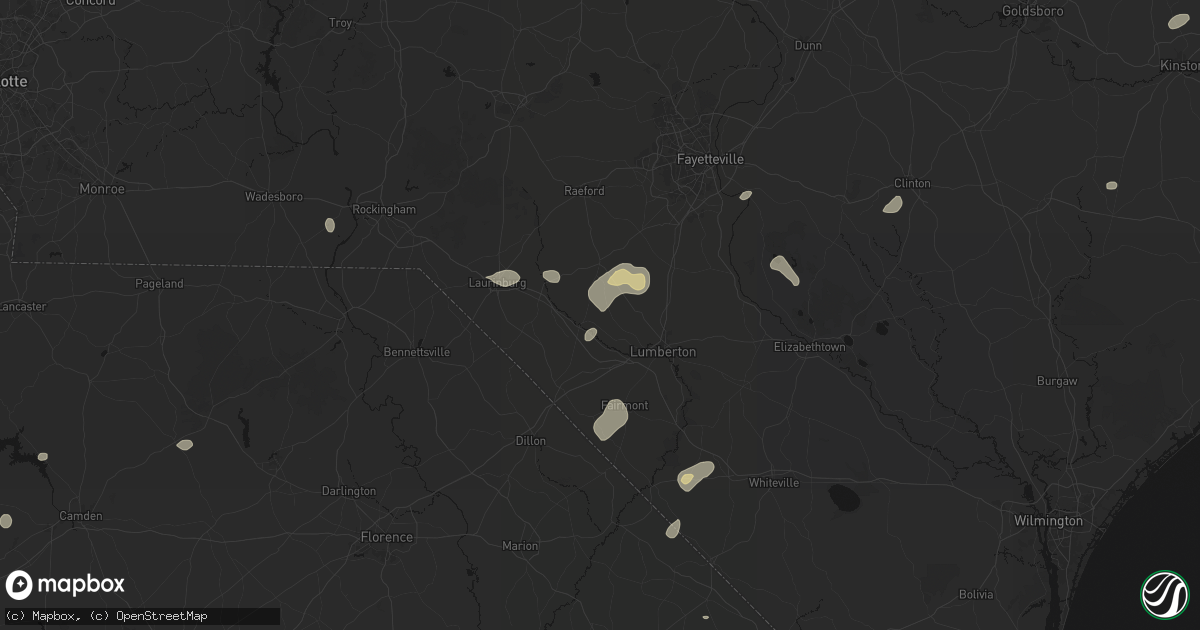 Hail map in Pembroke, NC on July 6, 2026