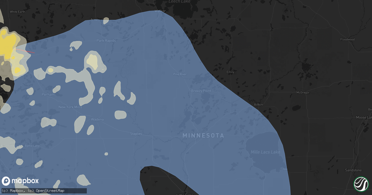 Hail map in Pequot Lakes, MN on July 6, 2026