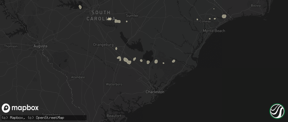 Hail map in Pinopolis, SC on July 6, 2026