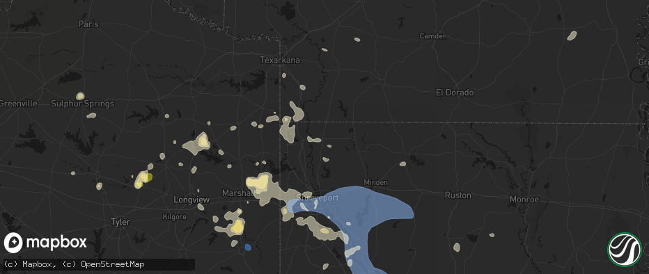 Hail map in Plain Dealing, LA on July 6, 2026