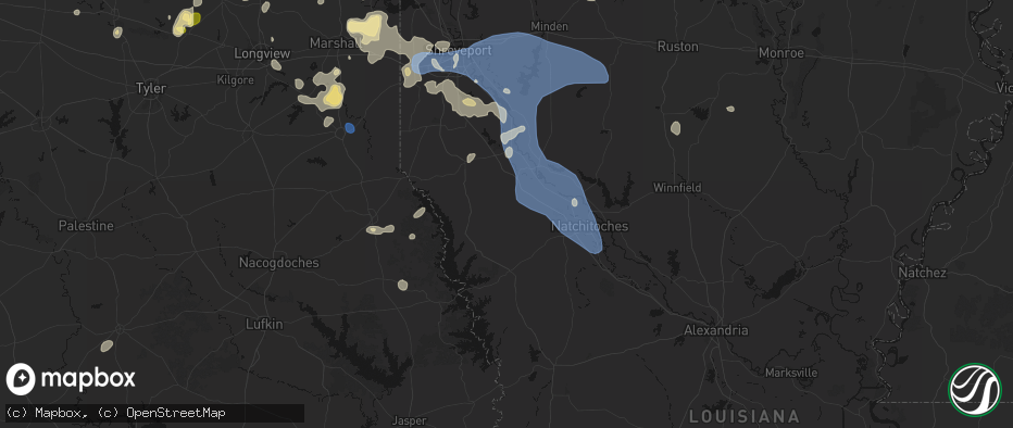 Hail map in Pleasant Hill, LA on July 6, 2026