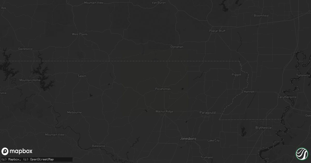 Hail map in Pocahontas, AR on July 6, 2026