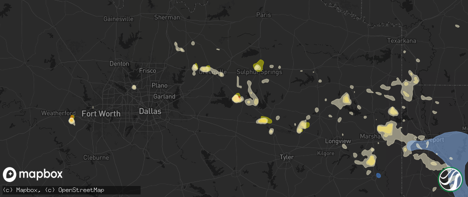 Hail map in Point, TX on July 6, 2026
