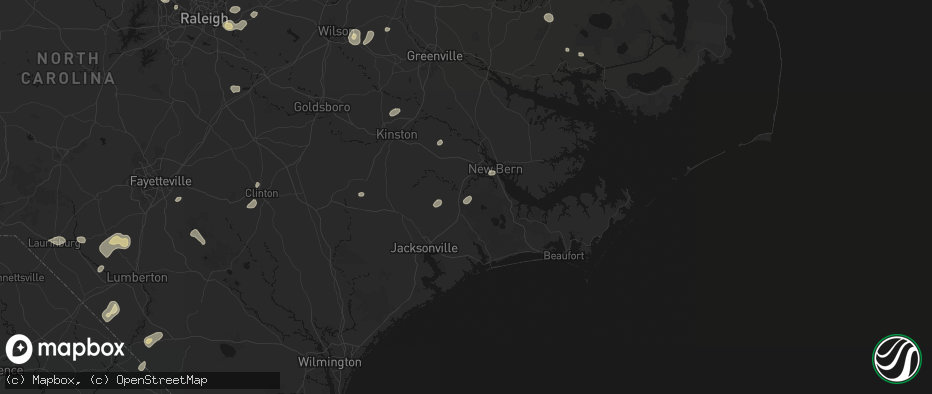 Hail map in Pollocksville, NC on July 6, 2026