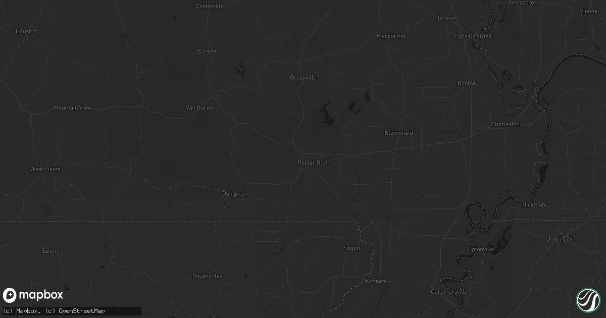 Hail map in Poplar Bluff, MO on July 6, 2026