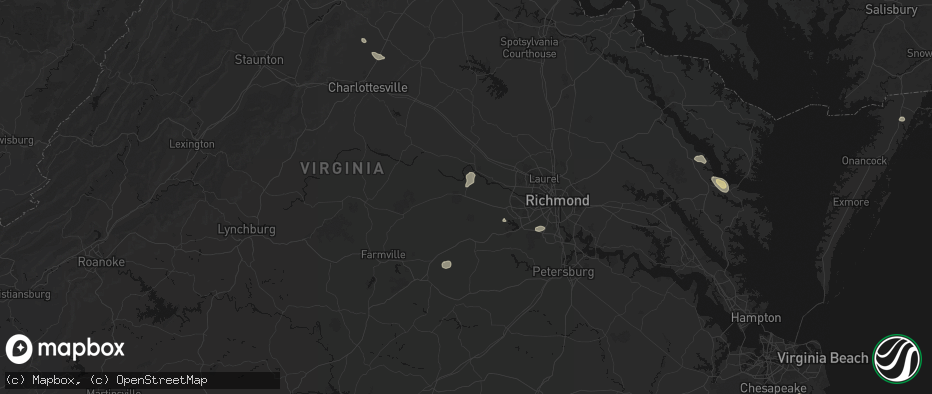 Hail map in Powhatan, VA on July 6, 2026